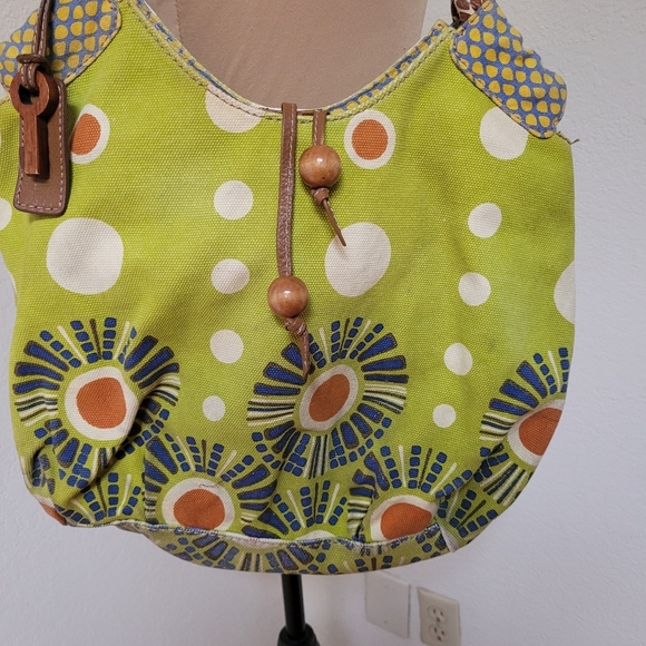 Fossil Green Floral Boho Purse with Braided Handles - Picture 2 of 11